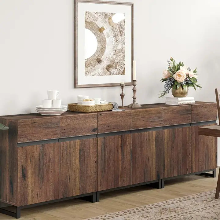 94" Walnut 3-in-1 Sideboard Buffet TV Stand w/ Adjustable Shelves