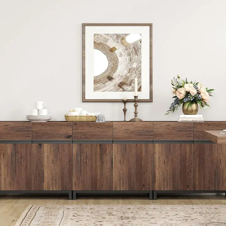 94" Walnut 3-in-1 Sideboard Buffet TV Stand w/ Adjustable Shelves