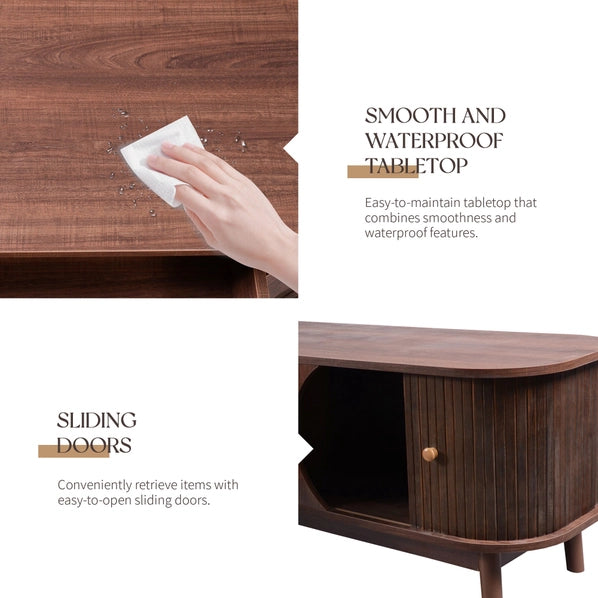 Rattan Farmhouse TV Stand for 75” TVs – Natural Wood Media Console with Storage