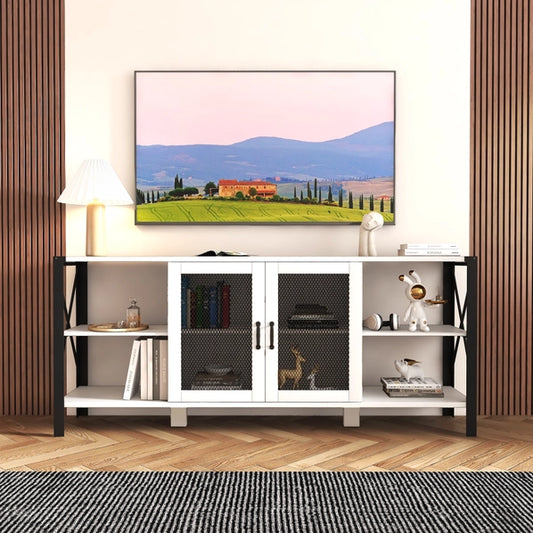 80” Industrial Farmhouse TV Stand with Wood & Metal Frame – Modern Open Shelf Entertainment Center for Living Room or Bedroom