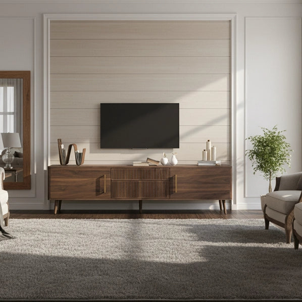 70.8" Walnut Media Console TV Stand for Living Room