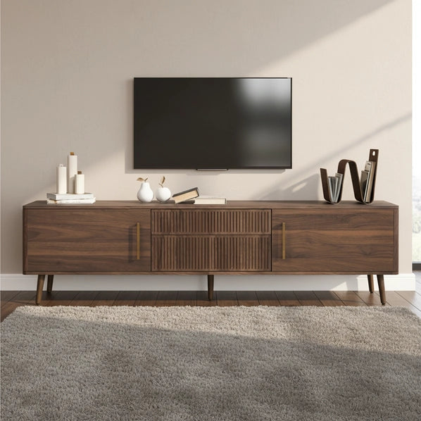 70.8" Walnut Media Console TV Stand for Living Room