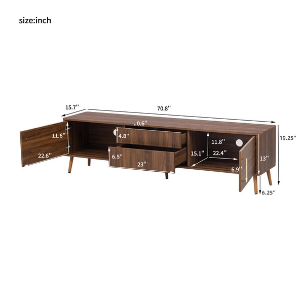 70.8" Walnut Media Console TV Stand for Living Room