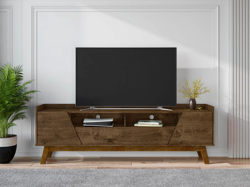 Malmo Modern TV Stand for 70 Inch TVs, 2 Drawer Entertainment Center, Rustic Brown