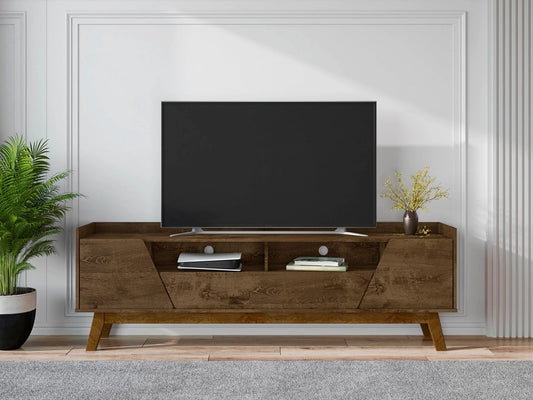 Malmo Modern TV Stand for 70 Inch TVs, 2 Drawer Entertainment Center, Rustic Brown