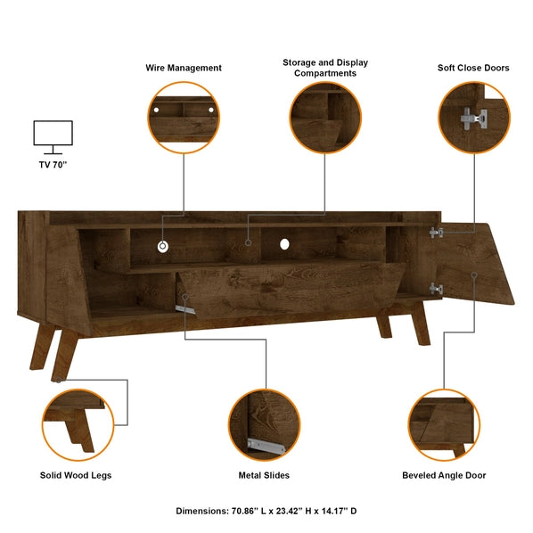 Malmo Modern TV Stand for 70 Inch TVs, 2 Drawer Entertainment Center, Rustic Brown